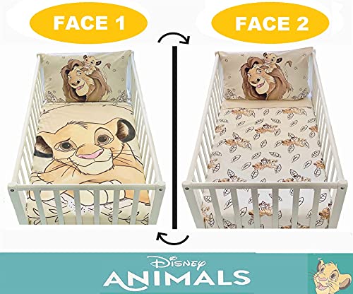 Funda nórdica de 100 x 135 cm y funda de almohada de 40 x 60 cm | Juego de cama de El rey león para cama de 60 x 120 o 70 x 140 cm | Juego de cama Disney