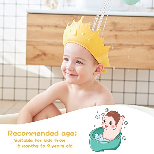 FUSACONY Gorro de Ducha Bebé, Ajustable para Gorro de Ducha para Bebés Gorro de Baño para Bebés, Protege Los ojos y las orejas para Niños,Visera Baño Bebé, de 6 Meses a 9 Años, Corona (Amarillo)