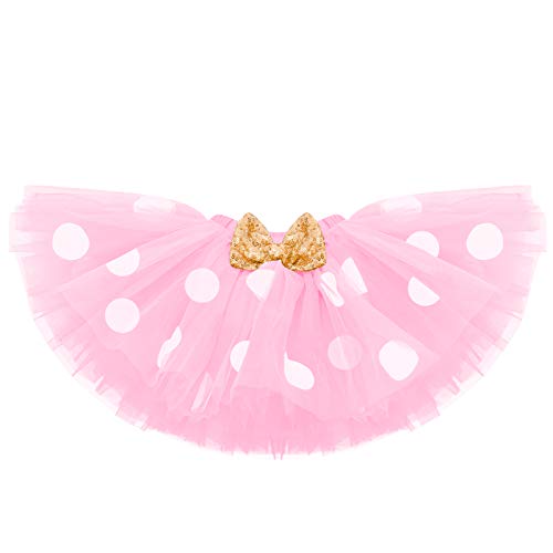 FYMNSI Recién Nacida Bebé Niñas Primer Cumpleaños Trajes Conjuntos Disfraz De Minnie Princesa Vestido Tutu Manga Corta Mameluco Lunares Falda Oído Diadema 3 Piezas Set Rosa One 1 año