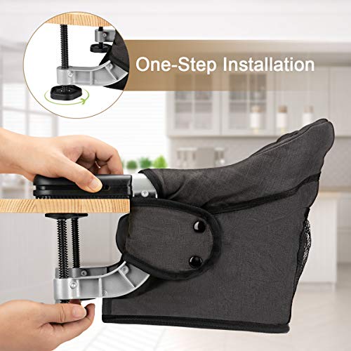 Gancho en Silla, Clip en Trona, Asiento de Alimentación Portátil Plegable Almacenamiento Fácil, Diseño de Alta Carga, Sujetar Rápido a Mesa Silla (Negro)