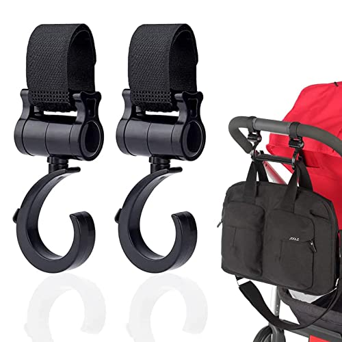 Gancho silla paseo carrito bebé - Pack 2, Gancho silla paseo carrito bebé Engancha Tus Bolsas de la Compra, Bolso o Cambiador en el Manillar de la Sillita, Cochecito o Silla de Ruedas (Negro)