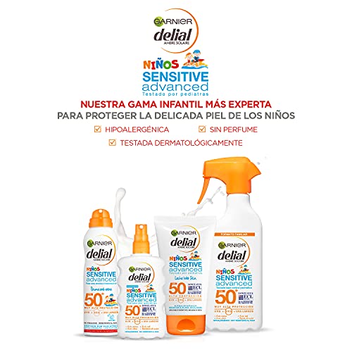 GARNIER DELIAL Niños Sensitive Advanced Spray Protector Solar Anti-Arena para Pieles Claras, Sensibles, Alta Protección IP50+ - 200 ml