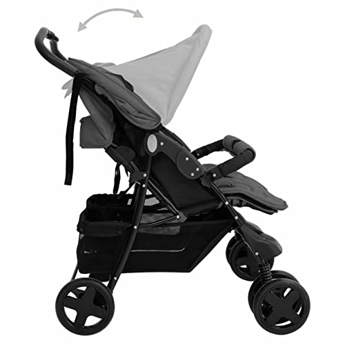 Gecheer Carrito para Gemelos Silla de Paseo Gemelar Carro Gemelar Sillita Doble Cochecito Hermanos para Bebé Niño Plegable de Acero Gris Oscuro