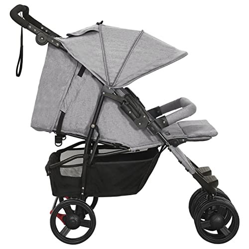 Gecheer Carrito para Gemelos Silla de Paseo Gemelar Cochecito Doble para Gemelos Reclinable y Plegable de Acero Gris Claro