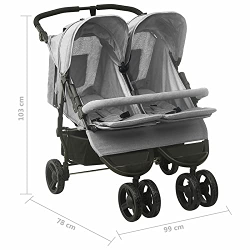 Gecheer Carrito para Gemelos Silla de Paseo Gemelar Cochecito Doble para Gemelos Reclinable y Plegable de Acero Gris Claro