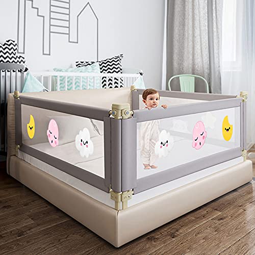 GJCrafts Barandilla de Seguridad para Cama 200CM, Barrera Cama Niños con Hebilla de Bloqueo Doble y 24 Engranaje Ajustable Altura 66-93CM, Barrera Seguridad Niño Cama Pare Colchone de Tamaño Completo