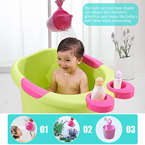 Guador 2 tazas de champú de oso dibujos animados de ducha, gorros de ducha para bebé cucharas juguetes de baño lavado de cabello lindo animal para bebés y niños pequeños (rosa + verde)