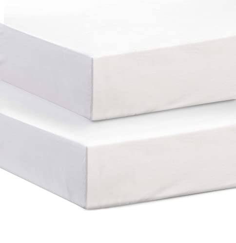 Hajran Linen - Sábanas bajeras ajustables de 100% algodón egipcio | Sábanas bajeras para cuna de 220 hilos | Pack de 2 sábanas bajeras supersuaves y duraderas (90 x 50 cm), color blanco