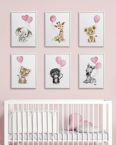 Hambient Laminas Infantiles para Cuadros Habitacion Bebe Decoracion Niño Niña (21 x 30 cm - Sin Marco, Animales Africa Rosa)