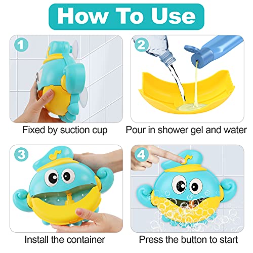 Hanmulee Juguete de baño de bebé, pulpo automático de burbujas con rimas de guardería, divertido juguete eléctrico soplador de burbujas para bebés