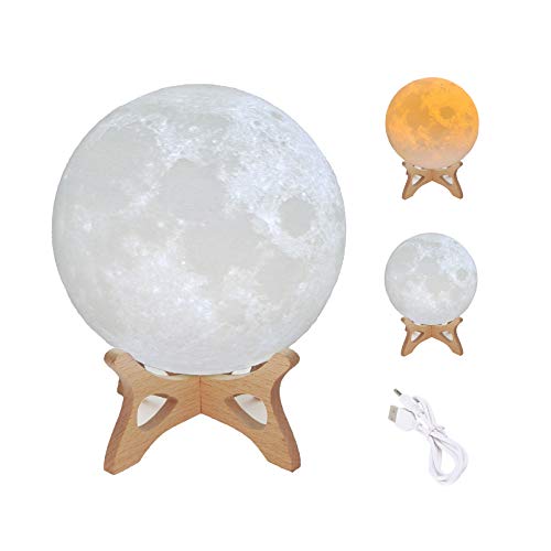 HANXIUCAO Lámpara de Noche Luna Lampara para Regalo, Carga USB y Control Táctil (2 colores, 8 cm)