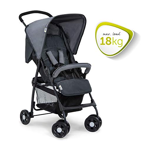 Hauck Sport Silla de paseo ultra ligera de 5,9kg, sistema de arnés de 5 puntos, respaldo reclinable, plegable, para bebes de 6 meses a 15kg, gris