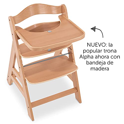 Hauck Trona Alpha Plus Move - Trona evolutiva con arnés, ruedas y bandeja para comer - Trona bebe madera - Tronas de bebe - Natural