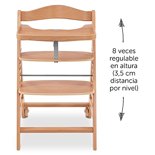 Hauck Trona Alpha Plus Move - Trona evolutiva con arnés, ruedas y bandeja para comer - Trona bebe madera - Tronas de bebe - Natural