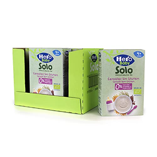 Hero Baby Papillas de 8 Cereales Ecológicos Sin Gluten - Para Bebés a Partir de los 4 Meses - Paquete de 6 x 220 g