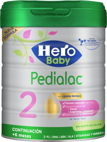 Hero Baby Pedialac 2, Leche de fórmula de continuación 800g, con la selección más avanzada de nutrientes esenciales que contribuyen al crecimiento y desarrollo óptimo de tu bebé, a partir de 6 meses.