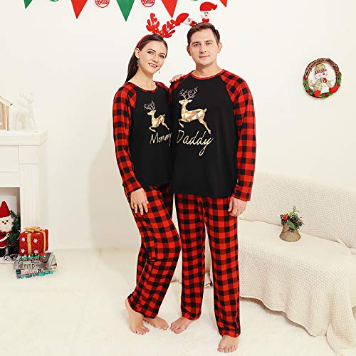 Hinzonek Navidad Familia Conjunto de Ropa a Juego Mascota Bebé Niño Hombres Mujeres Reno Cuadros Pijamas de Navidad Camisón Casual Homewear