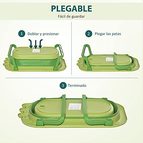 HOMCOM Bañera Plegable para Bebé Recién Nacido hasta 3 Años 50 Litros con Cojín Cómodo y Patas Plegables Carga 50 kg 80x53,9x20,8 cm Verde