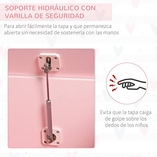 HOMCOM Caja de Almacenaje para Juguetes Baúl Organizador para Niños +3 Años con Tapa 60x40x48 cm para Libros Ropa Color Rosa