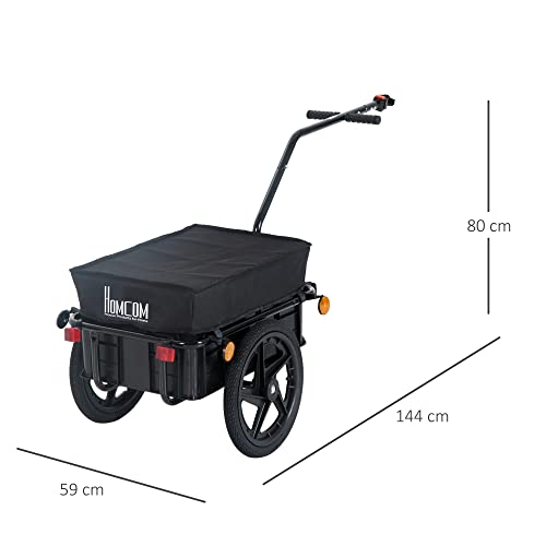 HOMCOM Remolque de Bicicleta para Carga 40kg Equipaje Reflectores y Asas Negro