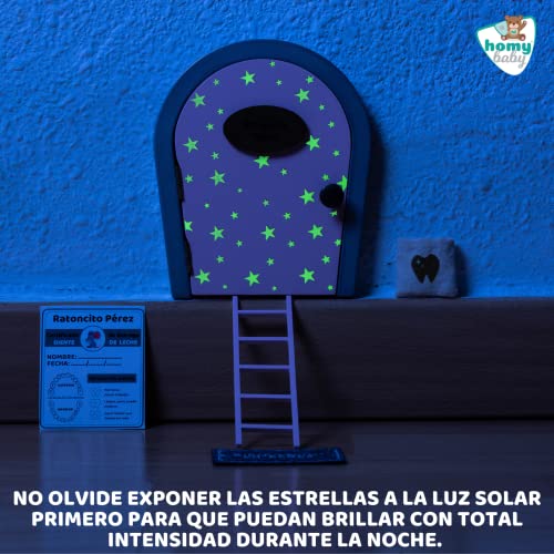 HOMYKIDS® Puerta Ratoncito Perez que se abre - Casita Ratoncito Perez caja dientes - Puerta Raton Perez con estrellas que brillan en la oscuridad - Puerta Magica con certificado entrega dientes