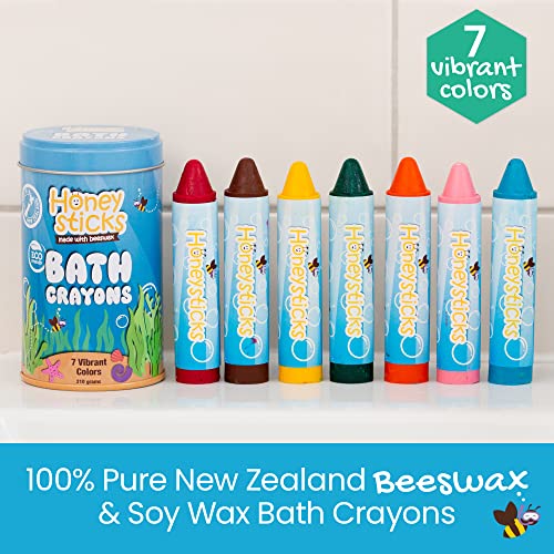 Honeystick Crayones para Niños y Bebés. Hechos a Mano con Cera de Abeja No Tóxica para la Bañera. Sin Fragancia, Juguetes de Baño No Irritantes. Color Brillante y Fácil de Mantener. Lavable. Set de 7