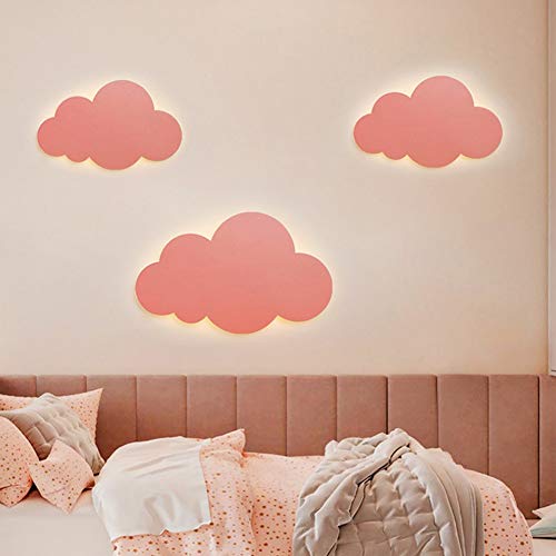 HORKEY Lámpara de pared con forma de nube, para interior moderno, LED, lámpara de pared para niños, pantalla de acrílico con luces LED integradas, color cálido, rosa