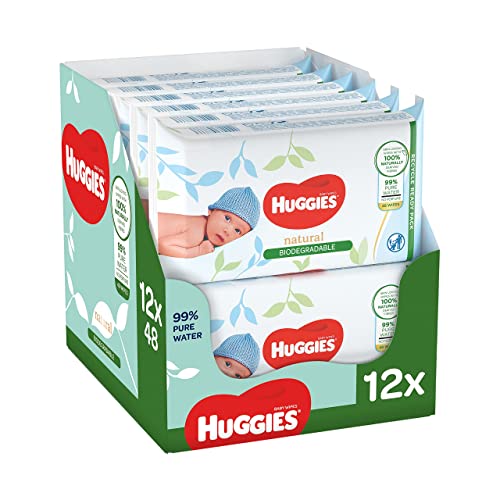 Huggies Pure Biodegradable Toallitas para bebé, 12 paquetes de 48 unidades (576 toallitas)