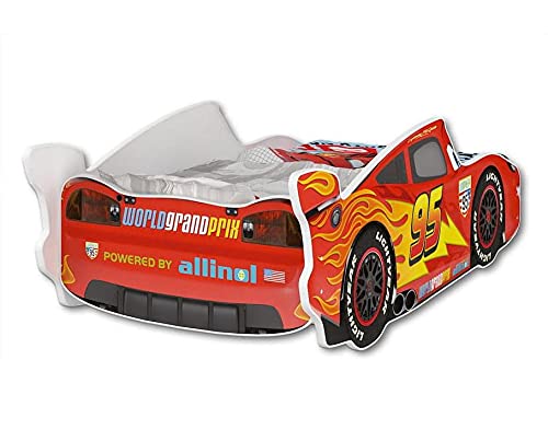 iGLOBAL Zig Zag Lightning McQueen Cars 3 - Cama infantil con somier, 160 x 80 cm (160 x 80 cm)