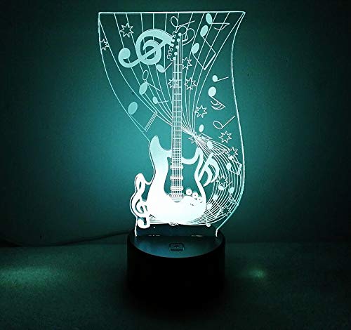 Ilusión Optica 3D Guitarra Electrica Lámpara Luz Nocturna 7/16 Colores Control Remoto USB Power Juguetes Decoración Navidad Cumpleaños Regalo