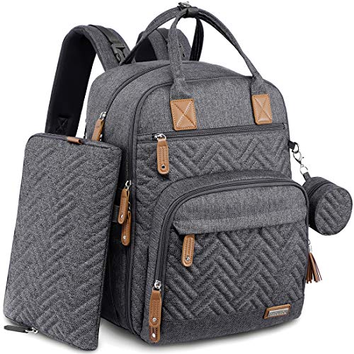 iniuniu Bolso Cambiador para Bebés, Mochilas para Pañales con Bolsa para el Pañal para Cochecito, Esterilla para Cambiar Lavable, Estuche para Chupetes, para Mamá y Papá, Gris Oscuro