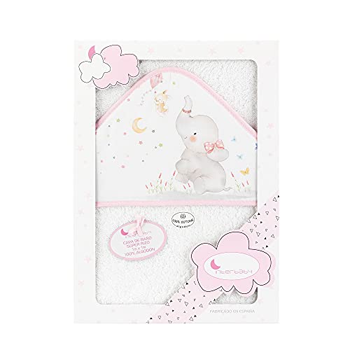 Interbaby 01227-12 - Capa de baño ELEFANTE blanco y rosa, unisex