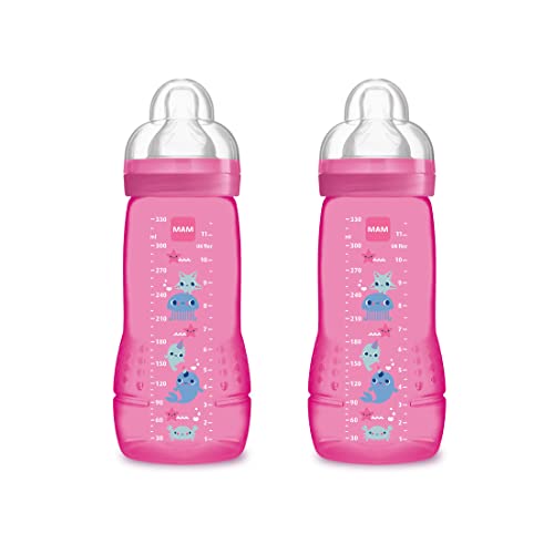 Intrucciones en lengua extranjera - Mam Easy Active - Juego de 2 biberones con tetina tamaño 3 (flujo rápido), 4 meses + 330 ml, transparente y rosa