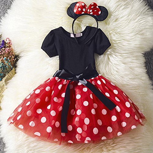 IWEMEK Infantil del bebé del niño Christmapolka punto de cumpleaños princesa Tutu Dress Bowknot para Chicas 18-24 Meses rojo