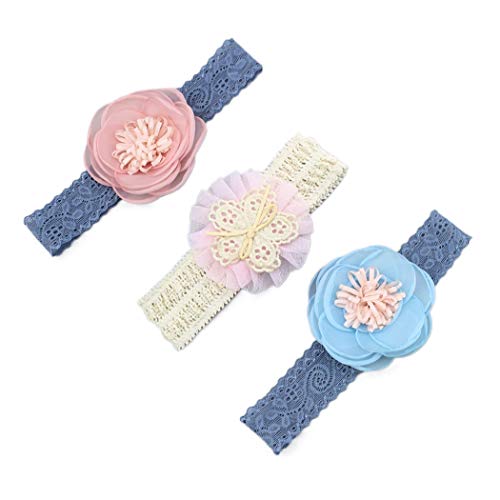 IYOU Flor Bebita Venda Azul Cordón Cintas para el pelo Para Diademas para niños como Fiesta Boda Fotografía Accesorios para el cabello (paquete de 3)