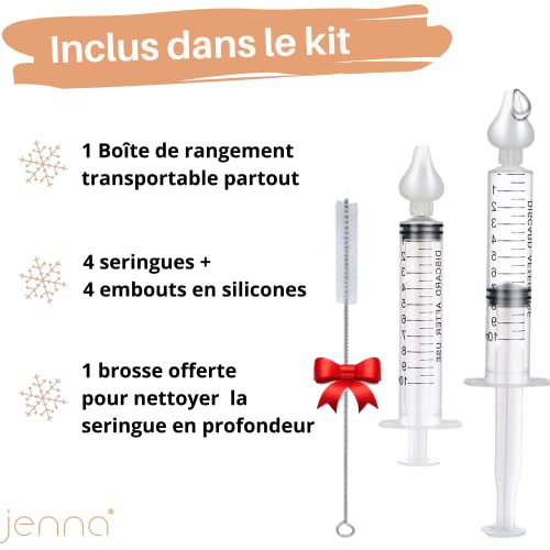 Jenna® Juego de 4 cepillos gratuitos para jeringa nasal 10 ml baby fly Enjuague de irrigación nasal sin higiene Boquilla de aspiración eficaz Limpiador nasal reutilizable Suero fisiológico