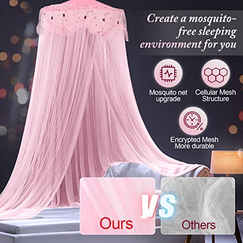 Jeteveven Mosquiteras para Camas, Mosquitera Encaje Niña, Mosquitero de Dosel de la Cama con Diseño de Cúpula Canopy de Mosquitera, Mosquito Net para Individual Double Bed, Antimosquitos Rosado