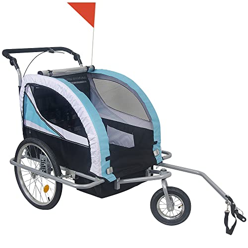 Jogger - Remolque Bicicleta convertible para 2 niños, 2 en 155 x 88 x 108 cm (negro + azul)