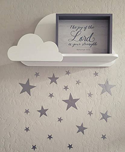 Juego de 2 estantes de pared Happy Woody Cloud para guardería/estante flotante de madera/decoración de habitación de bebé/habitación de cuarto de niños/decoración de pared/juego de regalo (blanco)