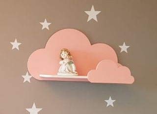 Juego de 2 estantes de pared Happy Woody Cloud para guardería/estante flotante de madera/decoración de habitación de bebé/habitación de cuarto de niños/decoración de pared/juego de regalo (rosa)