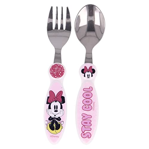 Juego de cubiertos para niños de acero inoxidable - Tenedor y cuchara (Minnie Mouse Mickey Mouse)