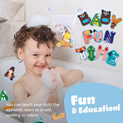 Juguetes Bañera, 36 Letras y Números de Baño A-Z y 0-9 Juguetes para el Baño Flotantes con Bolsa de Almacenamiento y Juguete Baño Serie Animal, Juguetes Bañera Bebés para Niños