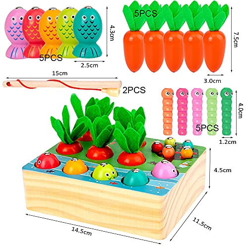 Juguetes Bebes 1 Año, Juguetes Montessori de Pescar Madera Juegos Educativos Niños 2 3 4 5 Años Juguetes Magneticos Juego de Pescar Puzzles Juguetes Regalo Bebe Favorito de Cumpleaños/Navidad