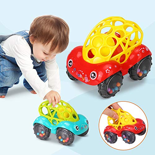 Juguetes para Coches para Bebes 2PCS Suave Plástico Coche Sonajeros de Campana Mini Vehículos de Juguete Educativos Surtidos Multicolor para Pequeños Niños Mayores de 3 Meses (Rojo y Verd)