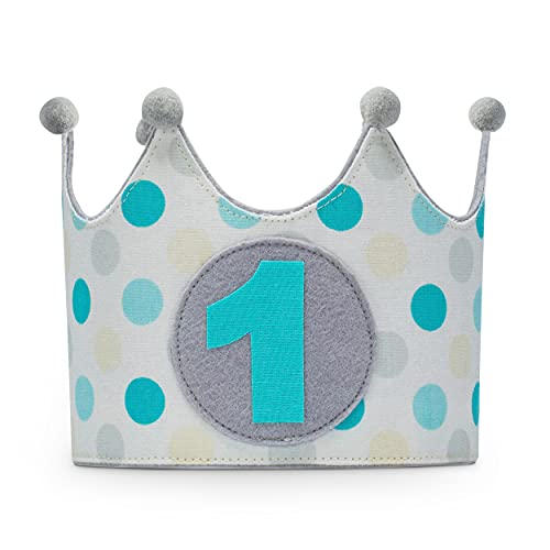 Kembilove Conjunto Personalizado Cumpleaños de 4 piezas para Bebé de 1 año – Corona, Body, Cubrepañal y Vela – Disfraz para sesiones de fotos de Cumpleaños – Diseño Lunares Azul 12 -18 Meses