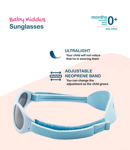 Kiddus Gafas de Sol Baby para Recién Nacida, Bebé, Niña y Niño. De 0 meses a 2 años. Protección Solar UV400. Banda de Neopreno Suave Ajustable. Libres de BPA