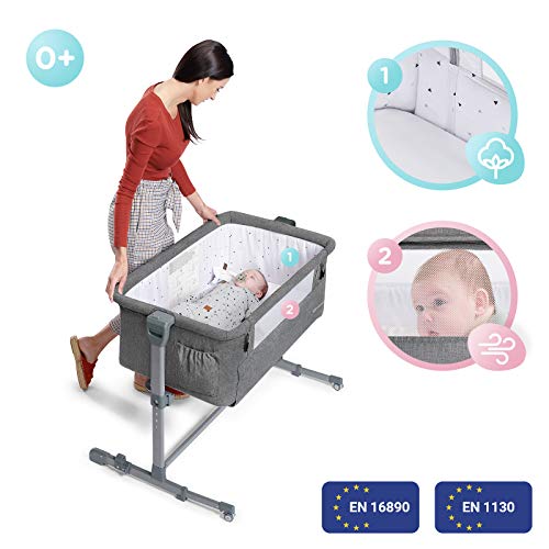 Kinderkraft Cuna Colecho 2 en 1 NESTE UP, Ajustable, Plegable, Accesorios, Gris Mezcla