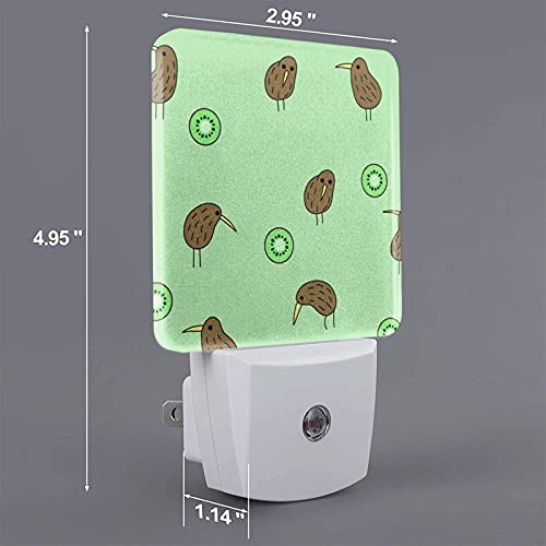 Kiwi Birds and Kiwi Fruits - Juego de 2 luces nocturnas LED enchufables con sensor automático de anochecer a amanecer para dormitorio, baño, cocina, pasillo, escaleras