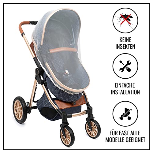 KNECKES®️ mosquitera para Carro de bebé, Universal, Blanca, para Cochecito, Silla Maxi Cosi, y Cuna (Blanca), Red antimosquitos bebé |tamaño Ajustable | Ajuste Firme | Tejido de Malla Fina