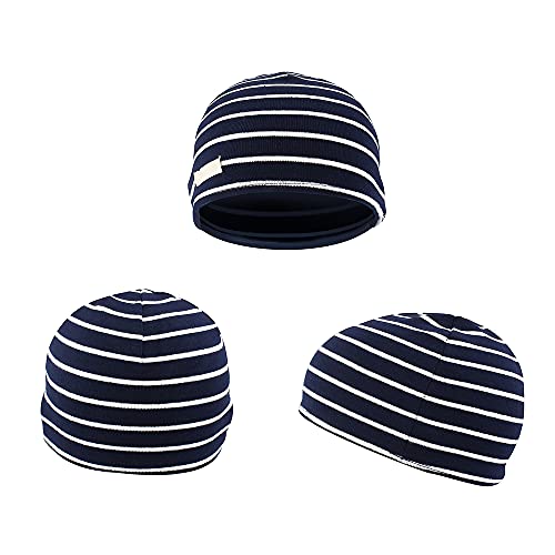 LACOFIA 2 Piezas Sombrero de Beanie de 100% algodón para bebé niños Gorro Tejer de Las bebé de Esencial Azul Oscuro S